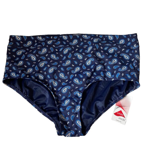 Lands End Women 20W Paisley Floral Swimsuit Bottom Bikini Navy Blue Stretch NEW - Picture 1 of 6